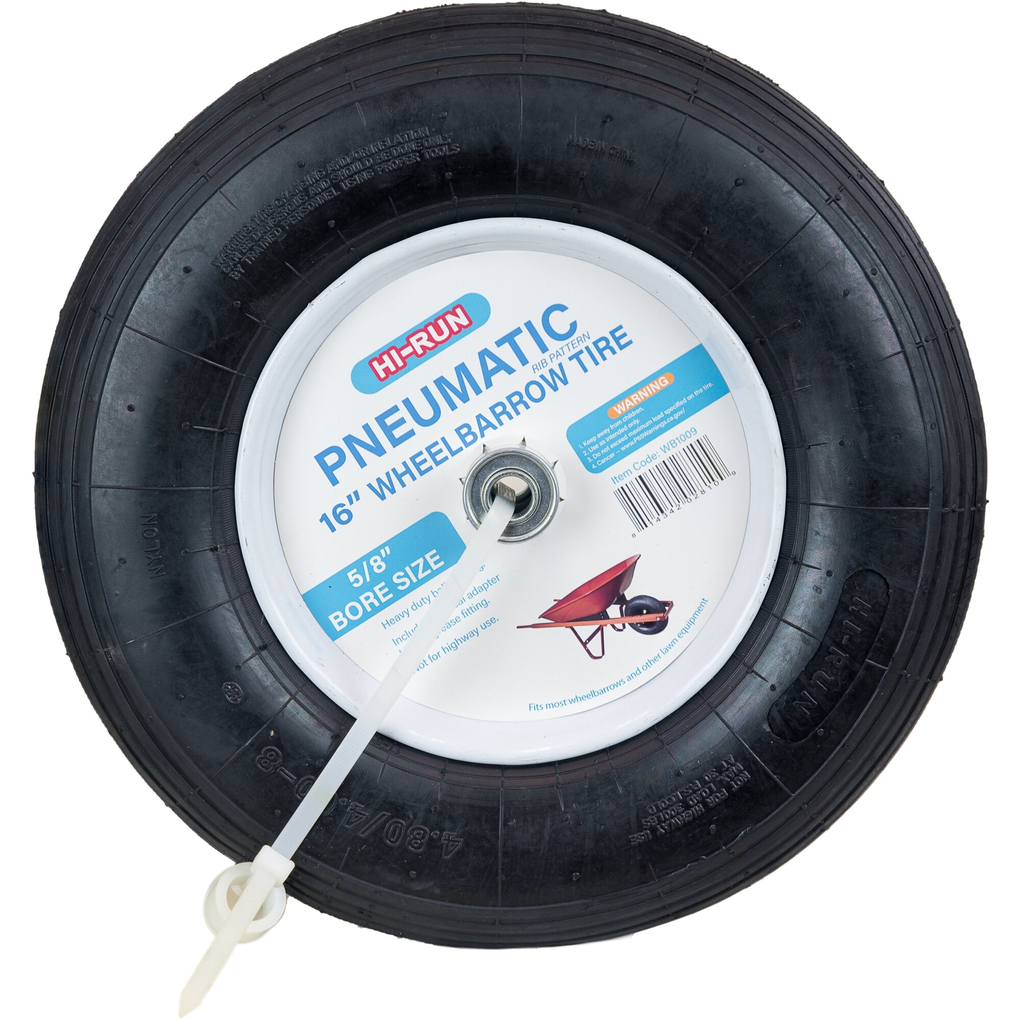 Hi-Run 16in. Pneumatic Ribbed Wheelbarrow Tire Assembly, Model# WB1009
